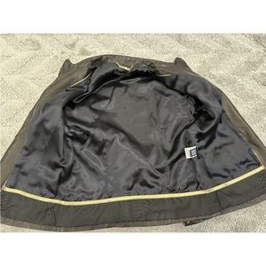 Roberto Cavalli Black Leather Hook and Eye Jacket Ruffle Detail EU 44 Medium